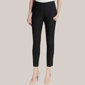 Theory Women's Bimsa Approach Black Trouser Dress Pants White Stitching Sz 8 EUC